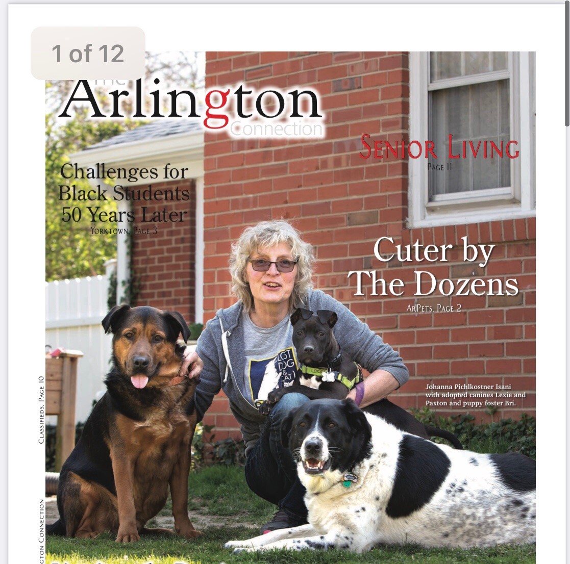 cover of a news magazine featuring Johanna and her dogs