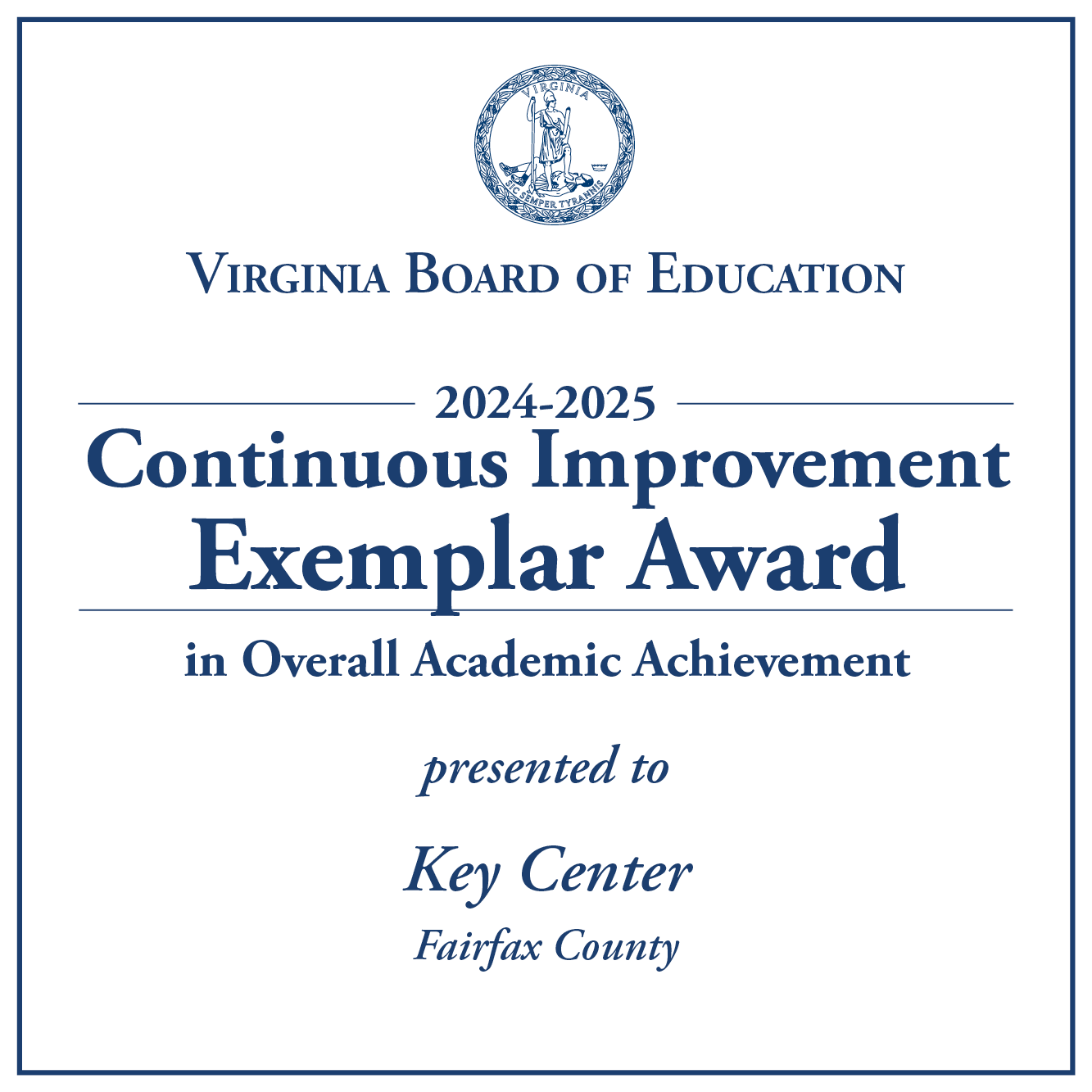 Continuous Improvement Exemplar Award  certificate